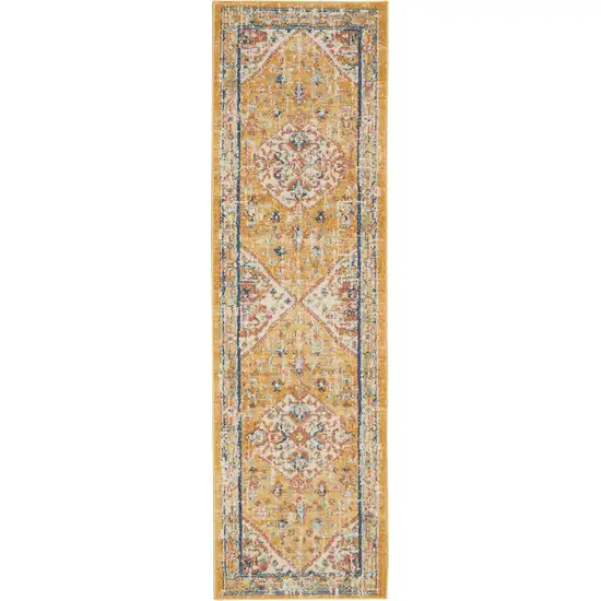 8' Yellow And Ivory Dhurrie Runner Rug Photo 7