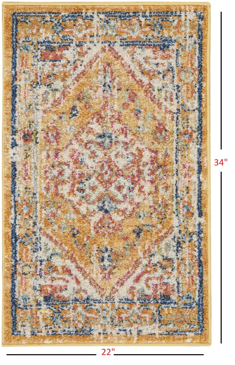 Ivory and Yellow Center Medallion Scatter Rug Photo 5