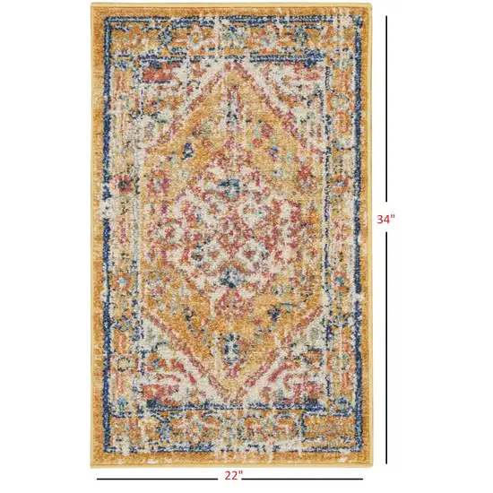 Ivory and Yellow Center Medallion Scatter Rug Photo 5