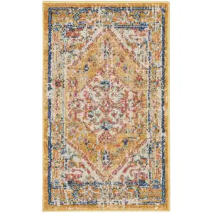 Photo of Ivory and Yellow Center Medallion Scatter Rug