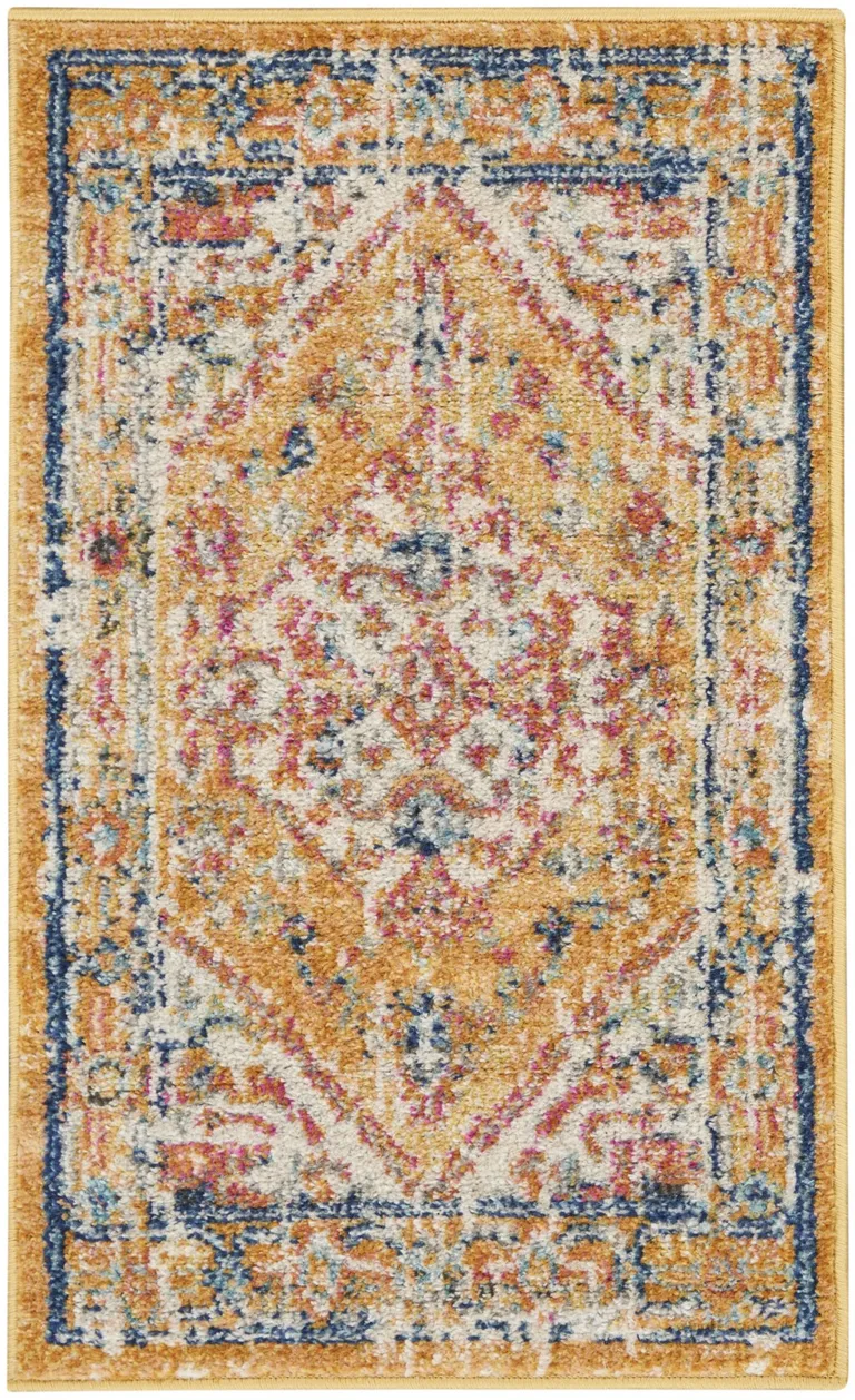 Ivory and Yellow Center Medallion Scatter Rug Photo 1