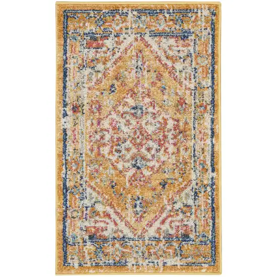 Ivory and Yellow Center Medallion Scatter Rug Photo 1