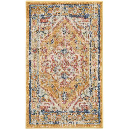 Yellow And Ivory Medallion Area Rug Photo 1