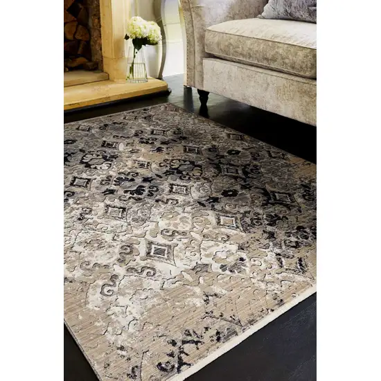 Ivory or Beige Antique Pattern Runner Rug Photo 5