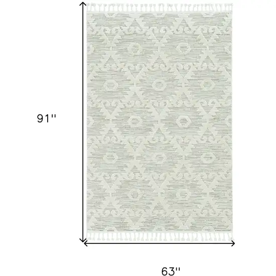 Ivory Or Beige Geometric Diamond Indoor Area Rug With Fringe Photo 3