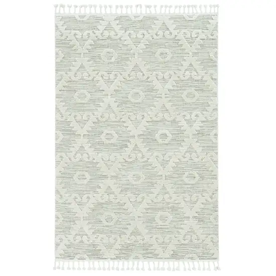 Ivory or Beige Geometric Diamond Indoor Area Rug with Fringe Photo 2