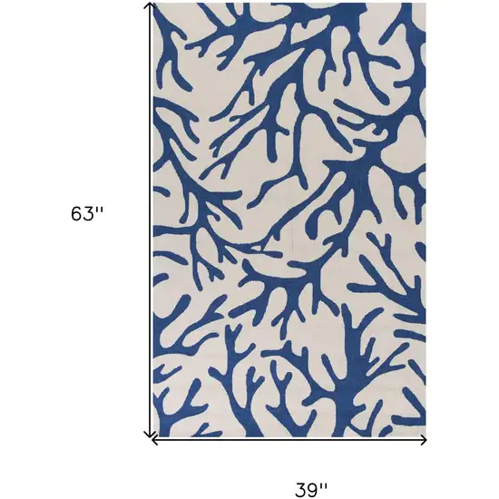 Ivory and Blue Coral Hand Hooked Area Rug Photo 8