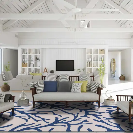 Ivory or Blue Coral Area Rug Photo 4