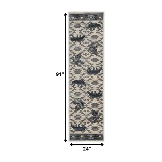 Ivory or Blue Polypropylene Runner Rug Photo 2