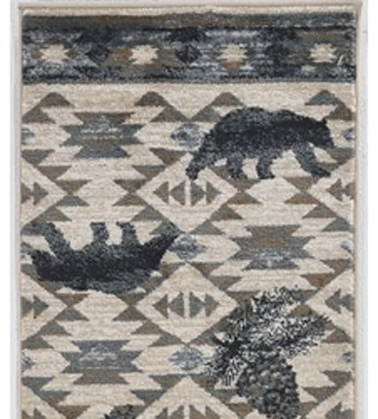 Ivory or Blue Polypropylene Runner Rug Photo 4