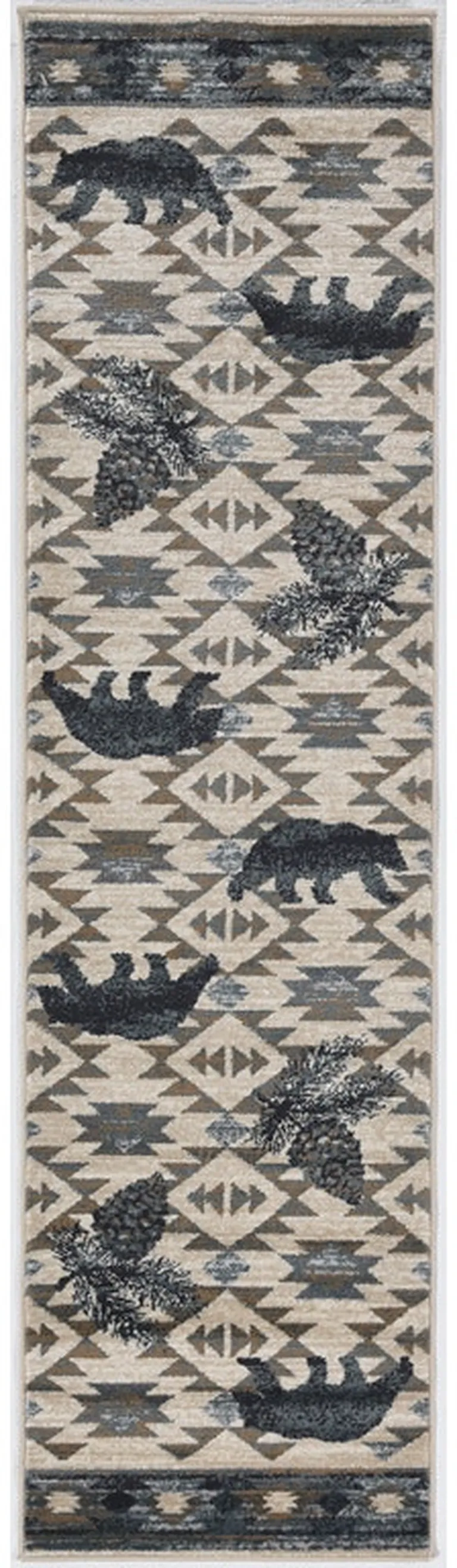 Ivory or Blue Polypropylene Runner Rug Photo 3