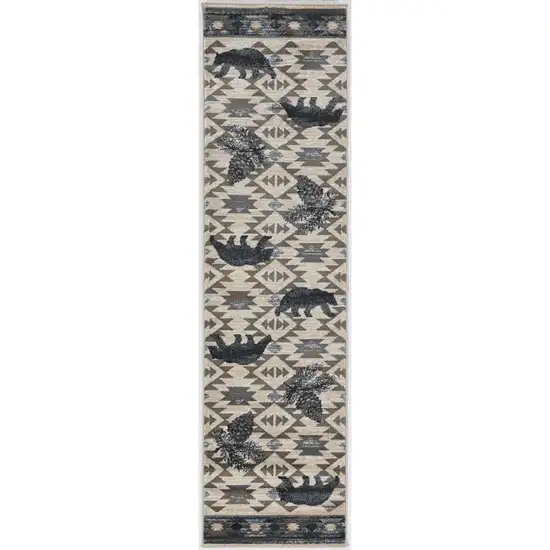 Ivory or Blue Polypropylene Runner Rug Photo 3