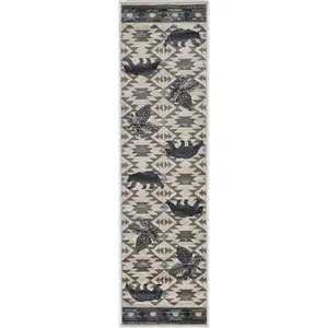 Photo of Ivory or Blue Polypropylene Runner Rug