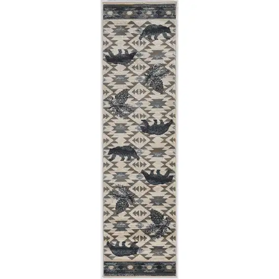 Ivory or Blue Polypropylene Runner Rug Photo 1