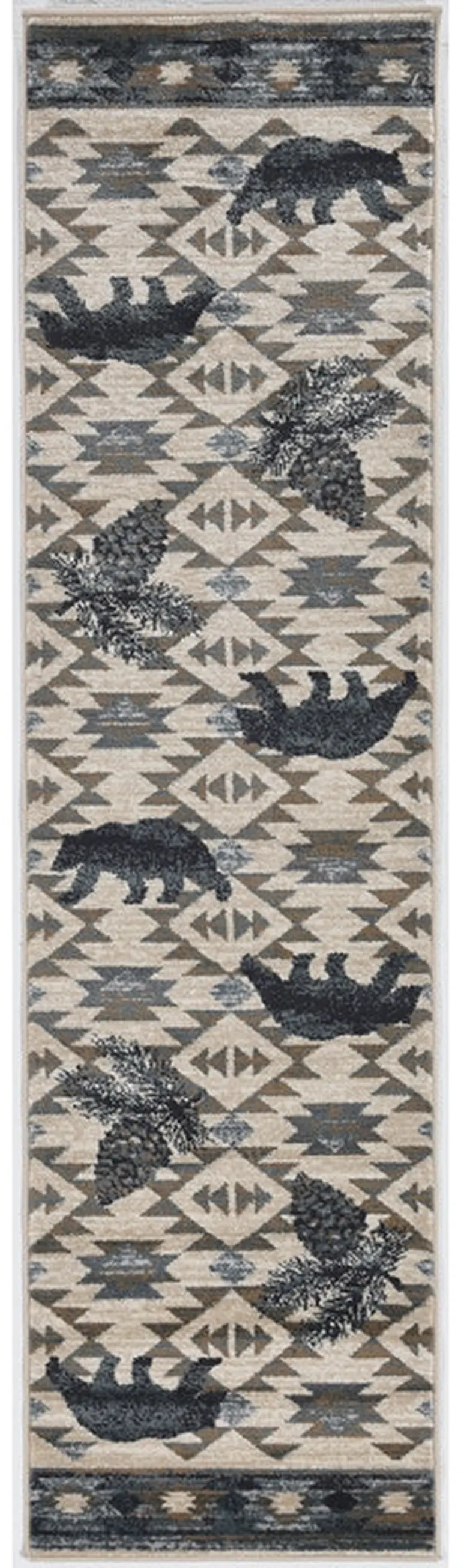 Ivory or Blue Polypropylene Runner Rug Photo 1