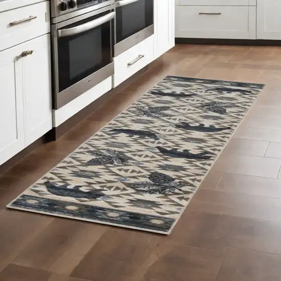 2' X 7' Ivory Or Blue Polypropylene Runner Rug Photo 2