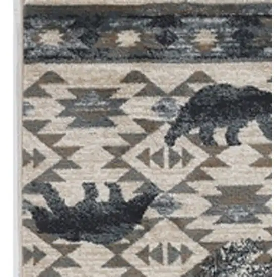 Ivory or Blue Polypropylene Runner Rug Photo 5