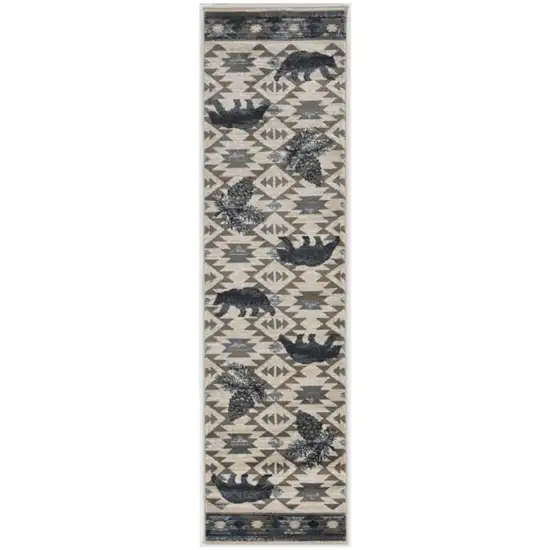 2' X 7' Ivory Or Blue Polypropylene Runner Rug Photo 1