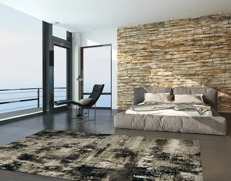 Ivory or Charcoal Abstract Area Rug Photo 3