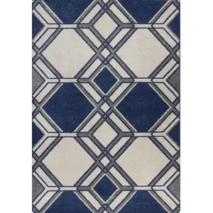 Photo of Ivory or Denim Geometric Diamond UV Treated Area Rug