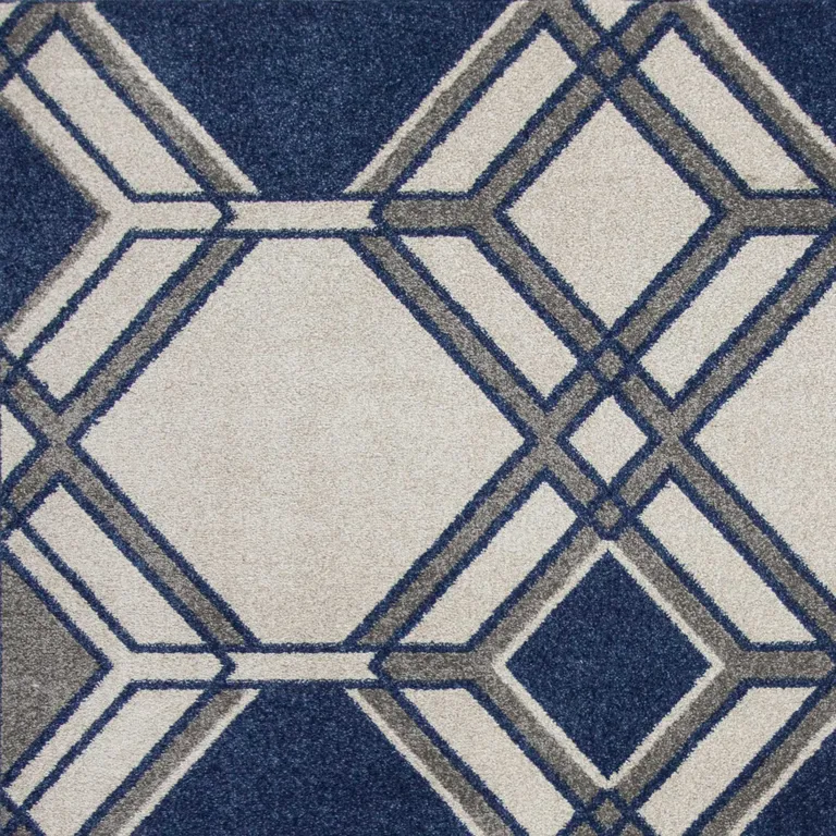 Ivory or Denim Geometric Hexagon UV Treated Indoor Area Rug Photo 3