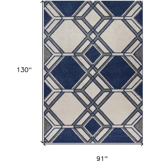 7' X 11' Ivory Or Denim Geometric Hexagon Uv Treated Indoor Area Rug Photo 6