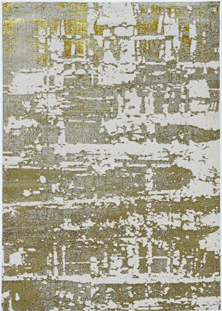 Ivory or Gold Abstract Brushstrokes Indoor Area Rug Photo 2