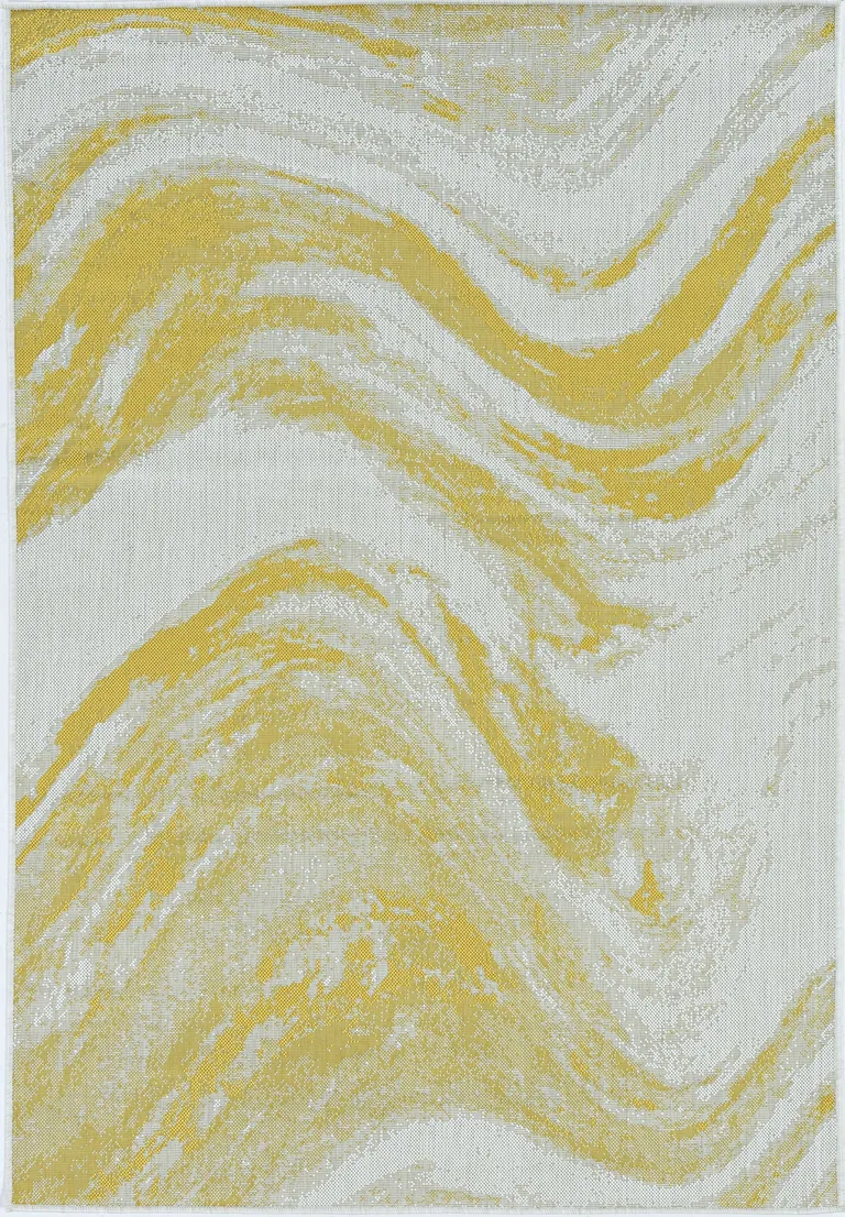 Ivory or Gold Abstract Brushstrokes Indoor Area Rug Photo 2