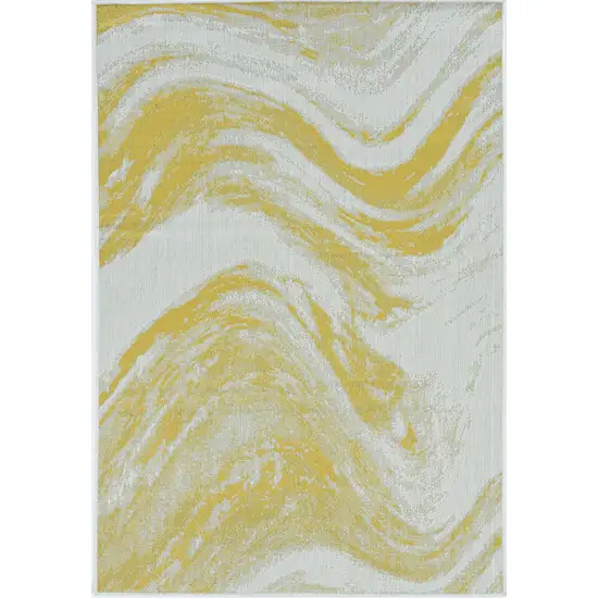 Ivory or Gold Abstract Brushstrokes Indoor Area Rug Photo 2