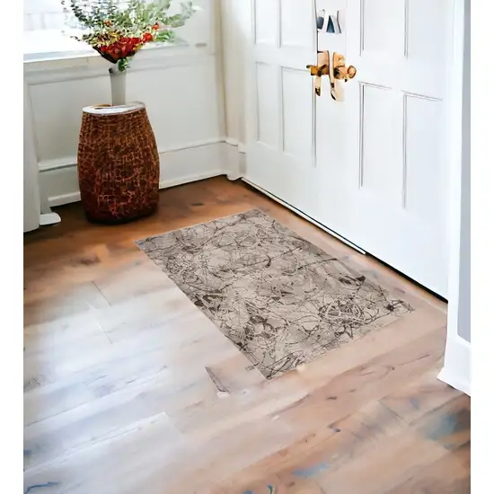 Ivory Or Grey Abstract Area Rug Photo 1