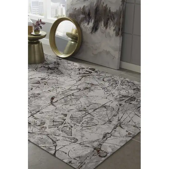 Ivory or Grey Abstract Area Rug Photo 3