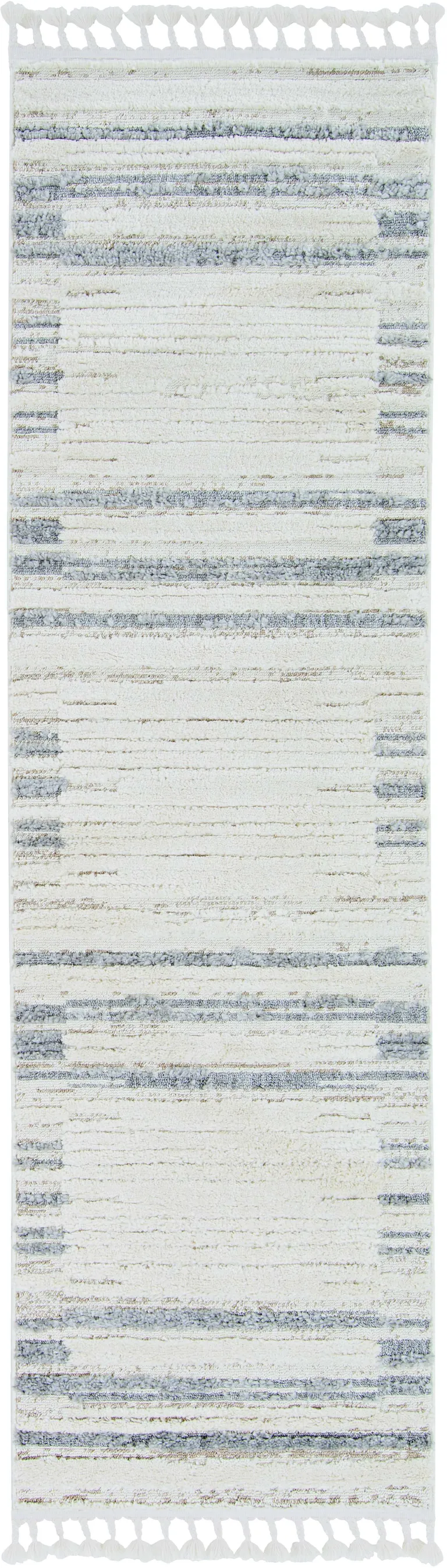 Ivory or Grey Abstract Brushstrokes Indoor Area Rug with Fringe Photo 2