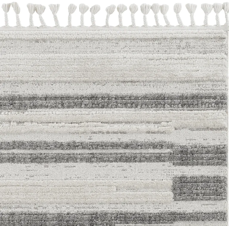 Ivory or Grey Abstract Brushstrokes Indoor Area Rug with Fringe Photo 1