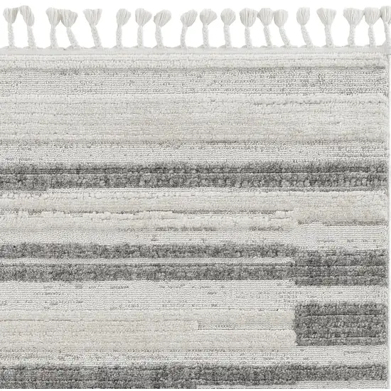 Ivory or Grey Abstract Brushstrokes Indoor Area Rug with Fringe Photo 1