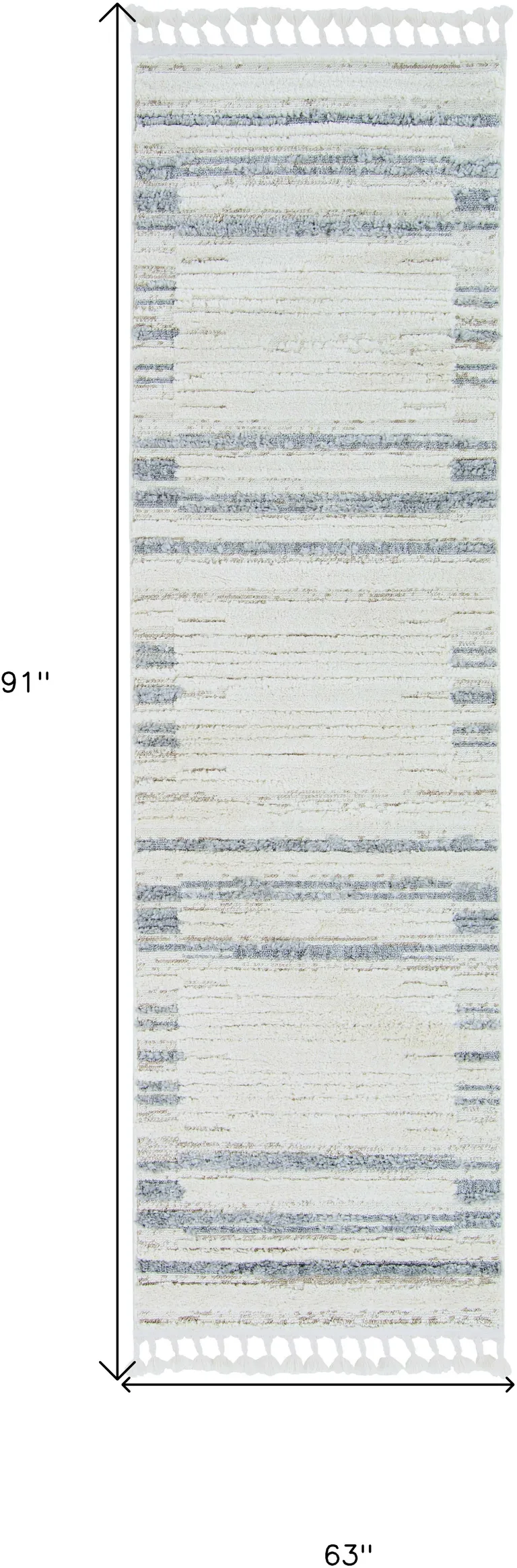 Ivory or Grey Abstract Brushstrokes Indoor Area Rug with Fringe Photo 4