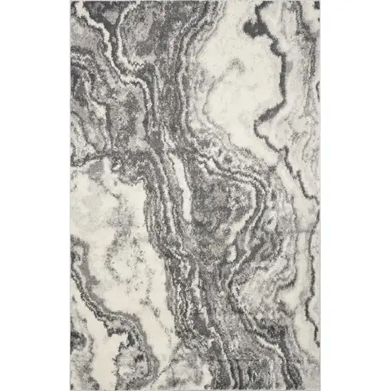 Ivory or Grey Abstract Marble Design Indoor Area Rug Photo 3