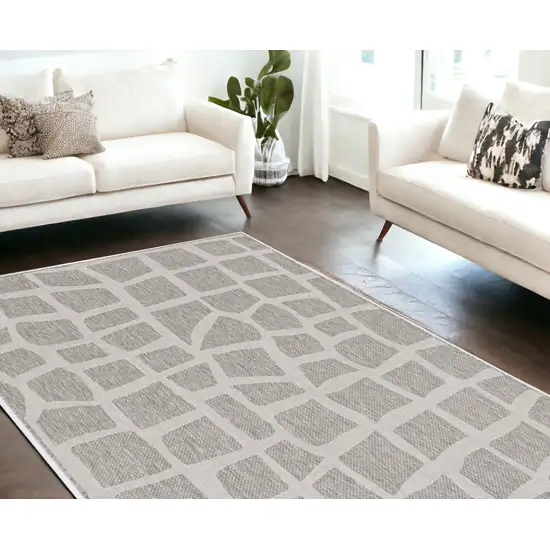 Ivory Or Grey Abstract Tiles Indoor Area Rug Photo 1