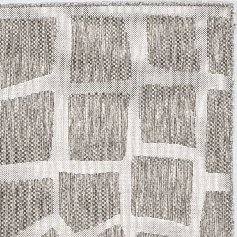 Ivory or Grey Abstract Tiles Indoor Outdoor Area Rug Photo 1