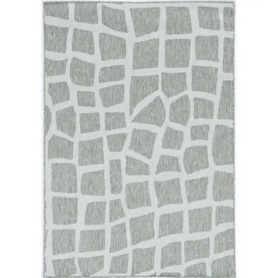 Ivory or Grey Abstract Tiles Indoor Outdoor Area Rug Photo 2