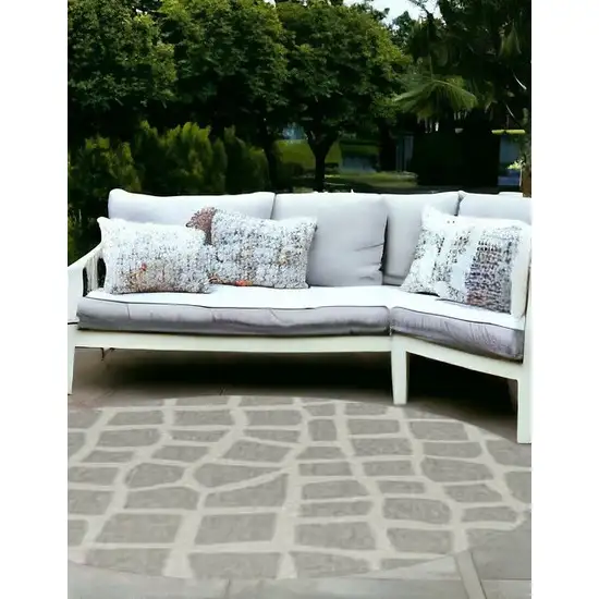 Ivory Or Grey Abstract Tiles Indoor Outdoor Area Rug Photo 1