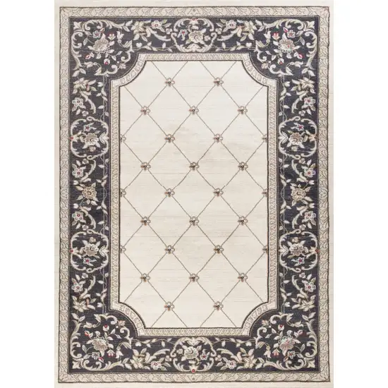 Ivory or Grey Diamond Bordered Area Rug Photo 1