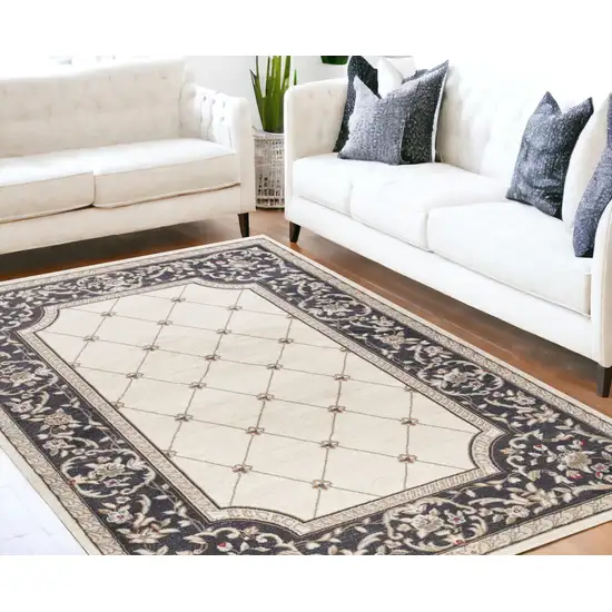 Ivory Or Grey Diamond Bordered Area Rug Photo 1