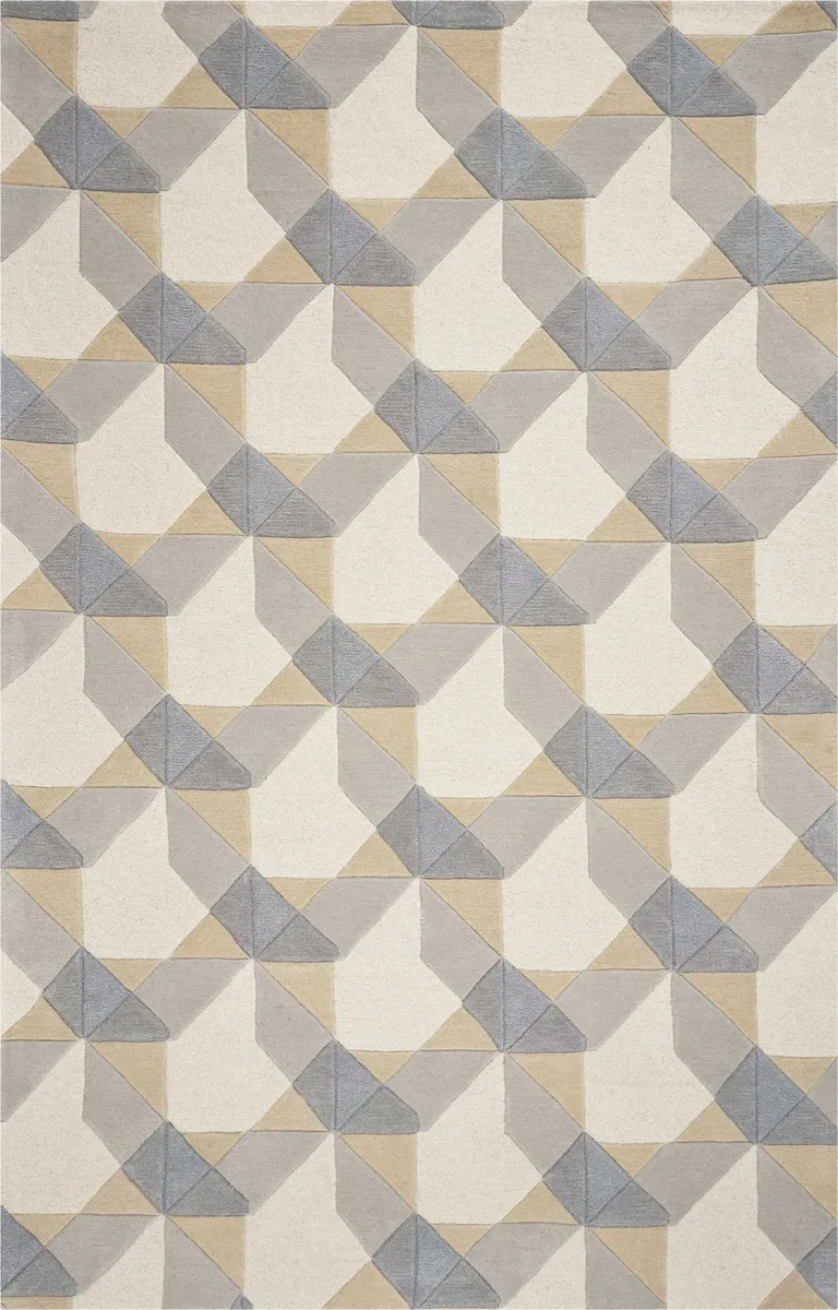 Ivory or Grey Geometric Wool Area Rug Photo 1