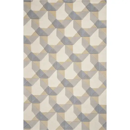 Ivory or Grey Geometric Wool Area Rug Photo 1