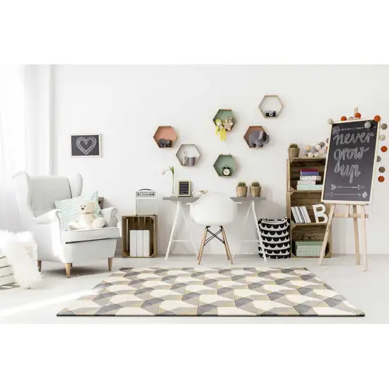 Ivory or Grey Geometric Wool Area Rug Photo 4