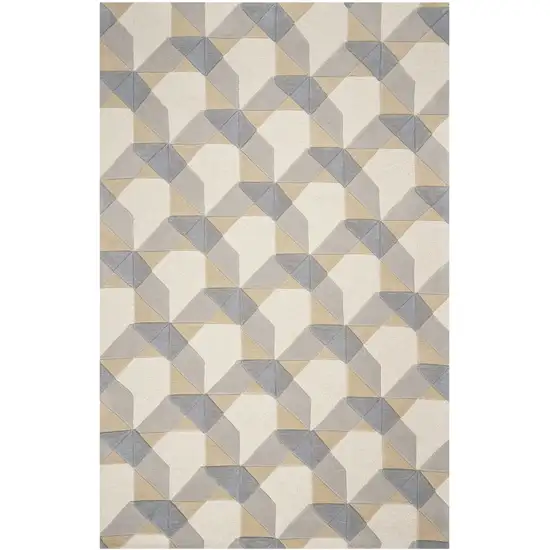 Ivory Or Grey Geometric Wool Area Rug Photo 2