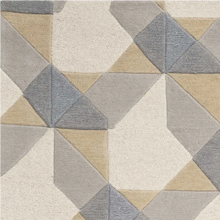 Ivory or Grey Geometric Wool Area Rug Photo 3