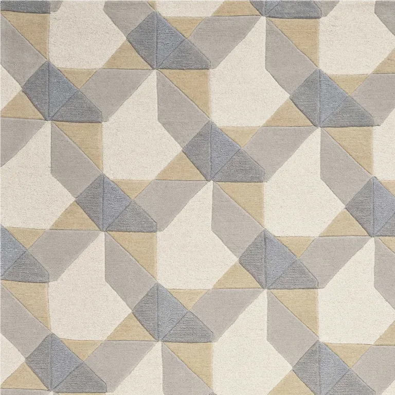 Ivory or Grey Geometric Wool Area Rug Photo 2