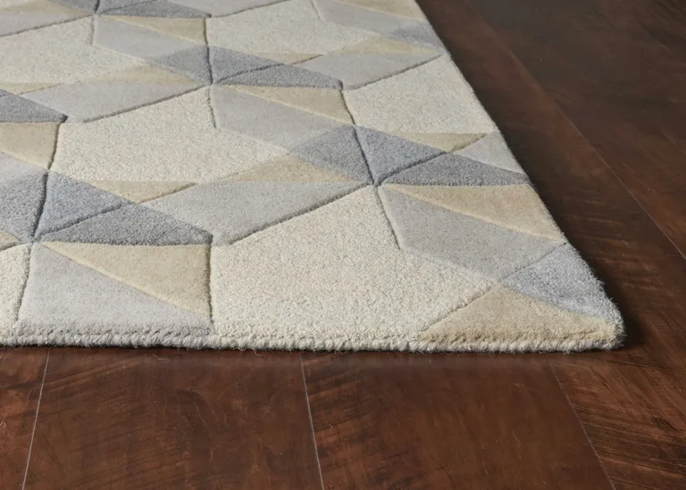 Ivory or Grey Geometric Wool Area Rug Photo 5