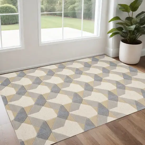 Ivory Or Grey Geometric Wool Area Rug Photo 1